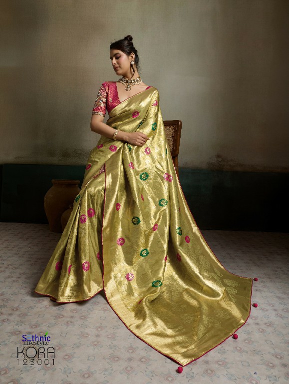 SETHNIC LIFESTYLE KORA WHOLESALE TISSUE BANARASI SILK JACQUARD TRADITIONAL WEAR SAREES FOR WOMEN EXPORTER