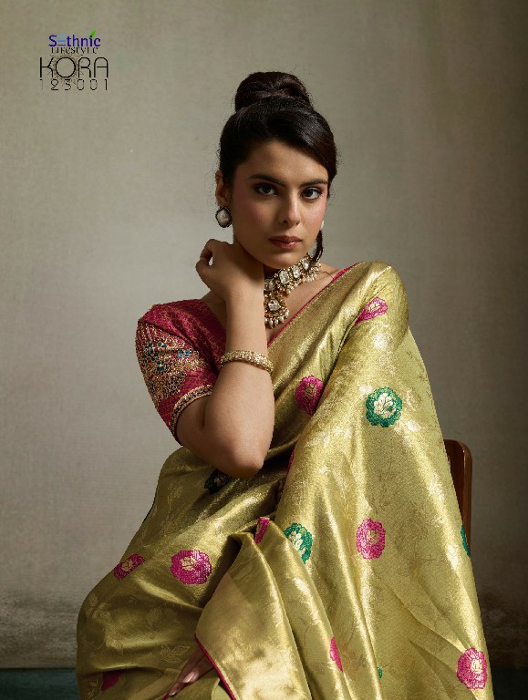 SETHNIC LIFESTYLE KORA WHOLESALE TISSUE BANARASI SILK JACQUARD TRADITIONAL WEAR SAREES FOR WOMEN EXPORTER