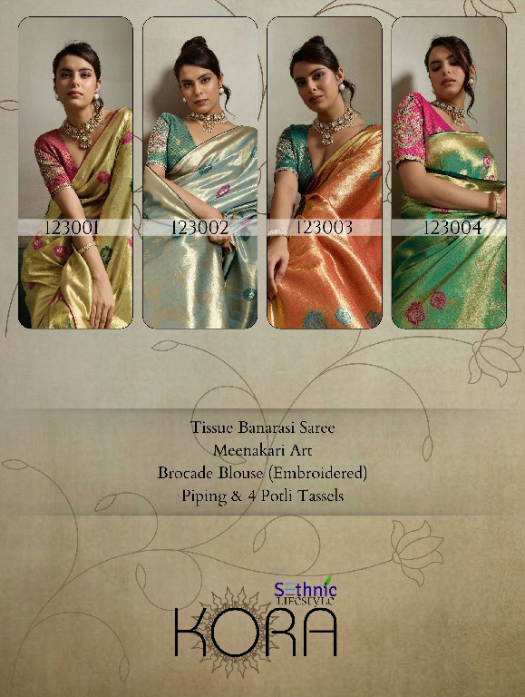 SETHNIC LIFESTYLE KORA WHOLESALE TISSUE BANARASI SILK JACQUARD TRADITIONAL WEAR SAREES FOR WOMEN EXPORTER