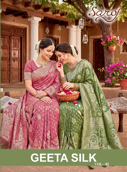SAROJ GEETA SILK VOL 2 WHOLESALE PURE SILK ETHNIC WEAR INDIAN SAREES FOR WOMEN EXPORTER