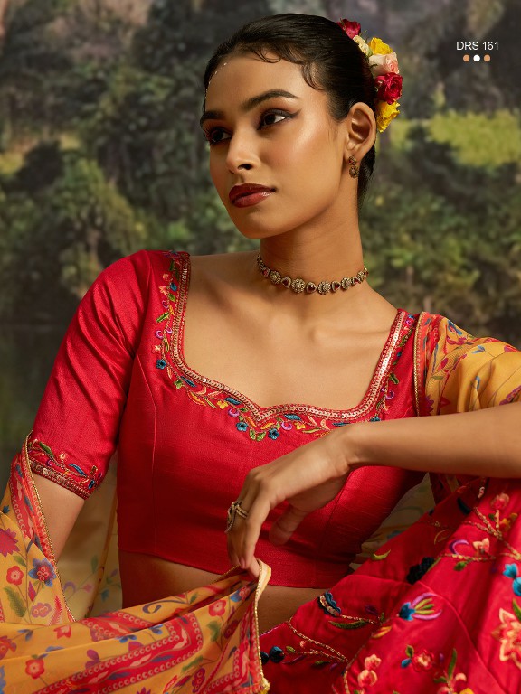 ARYA D.NO DRS-161 WHOLESALE CORAL RED SILK GLAMOURS STYLE LEHENGA CHOLI FOR EXPORT