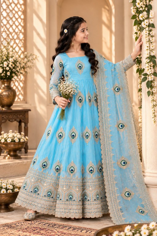 TEXTILEDEAL D.NO 254 WGHOLESALE READYMADE HEAVY FENDY SILK BEAUTIFUL FESTIVE WEAR GOWN WITH DUPATTA FOR KIDS ONLINE