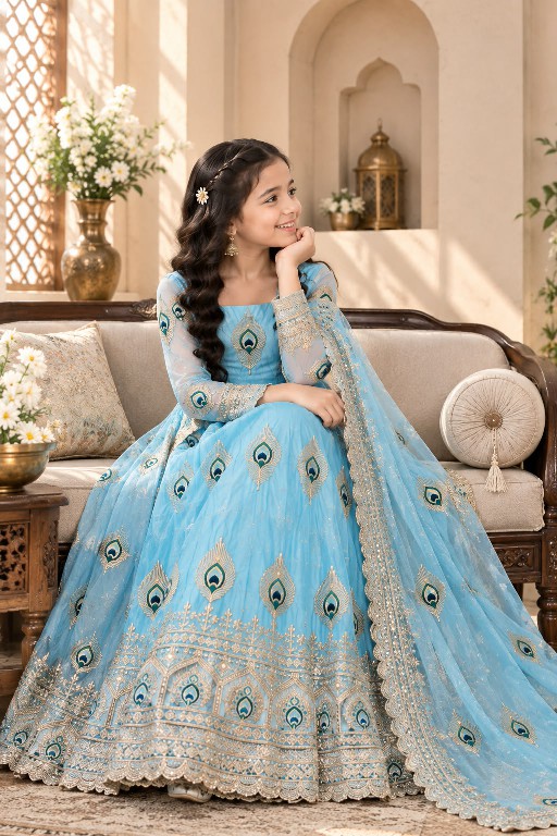 TEXTILEDEAL D.NO 254 WGHOLESALE READYMADE HEAVY FENDY SILK BEAUTIFUL FESTIVE WEAR GOWN WITH DUPATTA FOR KIDS ONLINE