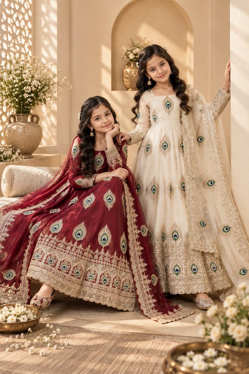 TEXTILEDEAL D.NO 254 WGHOLESALE READYMADE HEAVY FENDY SILK BEAUTIFUL FESTIVE WEAR GOWN WITH DUPATTA FOR KIDS ONLINE