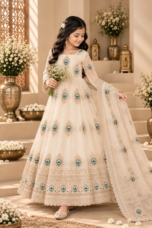 TEXTILEDEAL D.NO 254 WGHOLESALE READYMADE HEAVY FENDY SILK BEAUTIFUL FESTIVE WEAR GOWN WITH DUPATTA FOR KIDS ONLINE