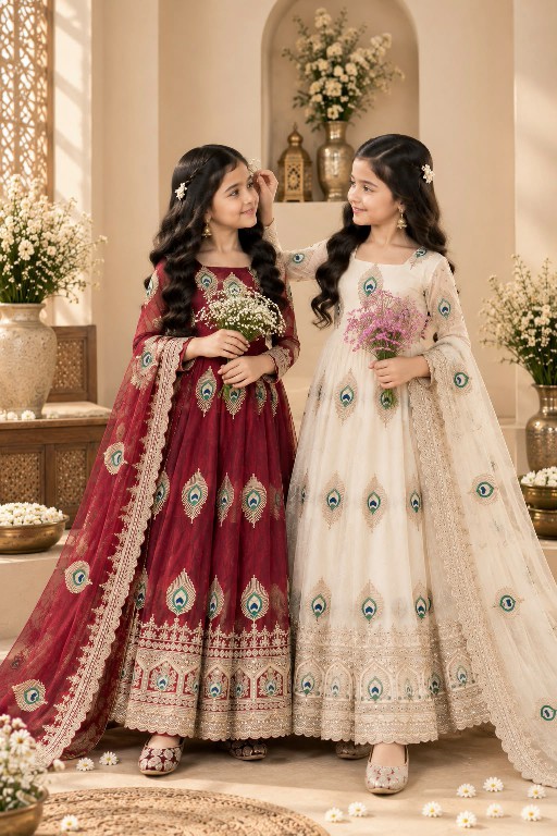 TEXTILEDEAL D.NO 254 WGHOLESALE READYMADE HEAVY FENDY SILK BEAUTIFUL FESTIVE WEAR GOWN WITH DUPATTA FOR KIDS ONLINE