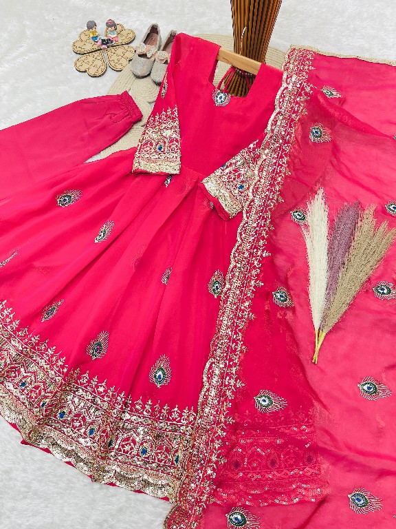 TEXTILEDEAL D.NO 254 WGHOLESALE READYMADE HEAVY FENDY SILK BEAUTIFUL FESTIVE WEAR GOWN WITH DUPATTA FOR KIDS ONLINE