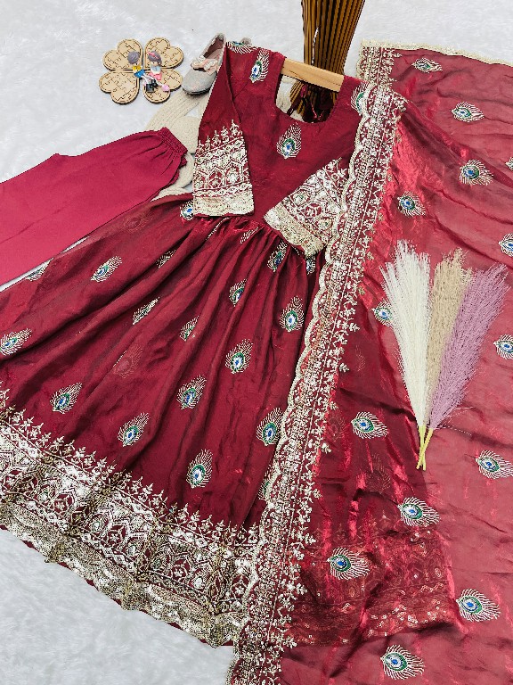 TEXTILEDEAL D.NO 254 WGHOLESALE READYMADE HEAVY FENDY SILK BEAUTIFUL FESTIVE WEAR GOWN WITH DUPATTA FOR KIDS ONLINE