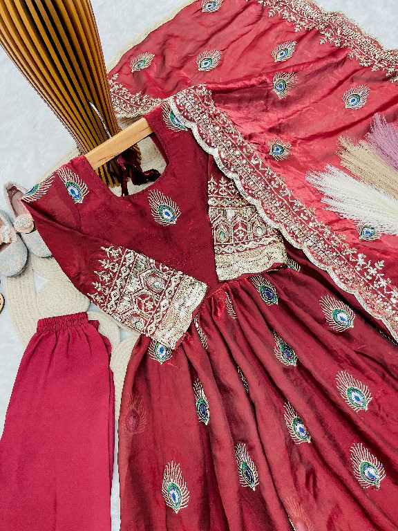 TEXTILEDEAL D.NO 254 WGHOLESALE READYMADE HEAVY FENDY SILK BEAUTIFUL FESTIVE WEAR GOWN WITH DUPATTA FOR KIDS ONLINE