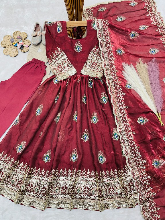 TEXTILEDEAL D.NO 254 WGHOLESALE READYMADE HEAVY FENDY SILK BEAUTIFUL FESTIVE WEAR GOWN WITH DUPATTA FOR KIDS ONLINE