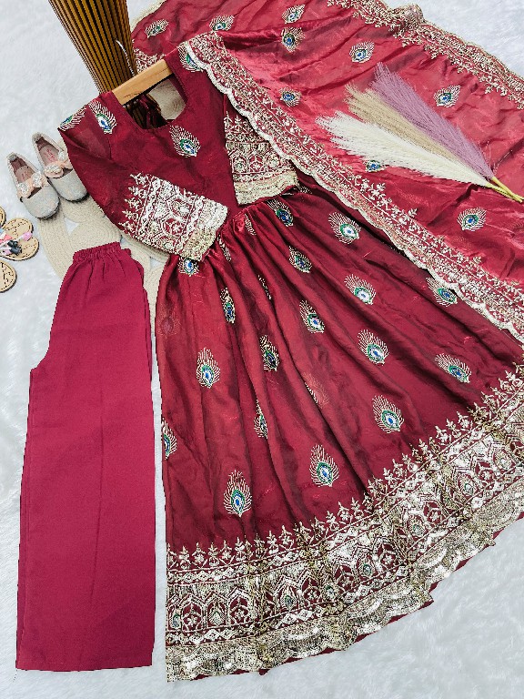 TEXTILEDEAL D.NO 254 WGHOLESALE READYMADE HEAVY FENDY SILK BEAUTIFUL FESTIVE WEAR GOWN WITH DUPATTA FOR KIDS ONLINE