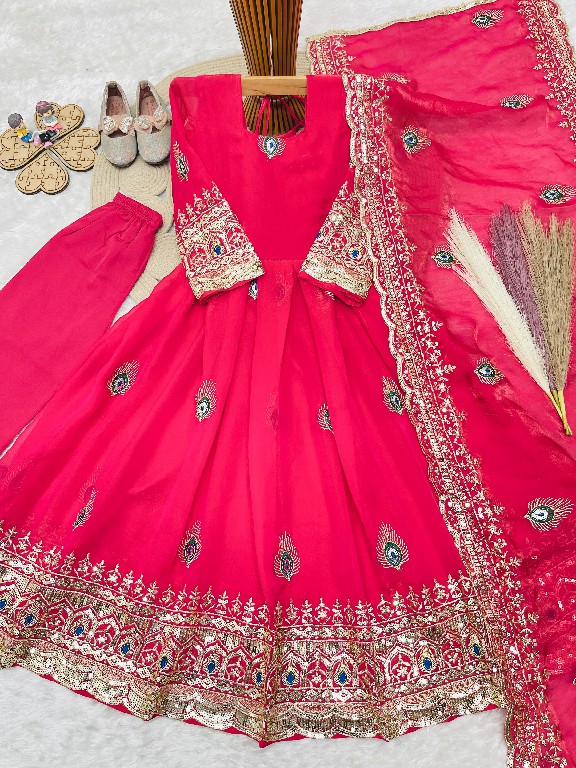 TEXTILEDEAL D.NO 254 WGHOLESALE READYMADE HEAVY FENDY SILK BEAUTIFUL FESTIVE WEAR GOWN WITH DUPATTA FOR KIDS ONLINE