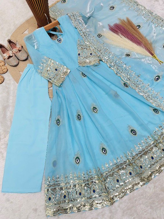 TEXTILEDEAL D.NO 254 WGHOLESALE READYMADE HEAVY FENDY SILK BEAUTIFUL FESTIVE WEAR GOWN WITH DUPATTA FOR KIDS ONLINE