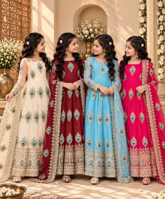 TEXTILEDEAL D.NO 254 WGHOLESALE READYMADE HEAVY FENDY SILK BEAUTIFUL FESTIVE WEAR GOWN WITH DUPATTA FOR KIDS ONLINE