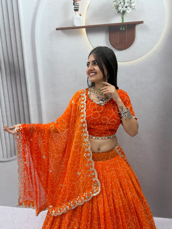 TAPI CREATION D.NO 348 WHOLESALE READYMADE GEORGETTE BANDHANI PRINT FESTIVE SPECIAL LEHENGA CHOLI FOR EXPORT