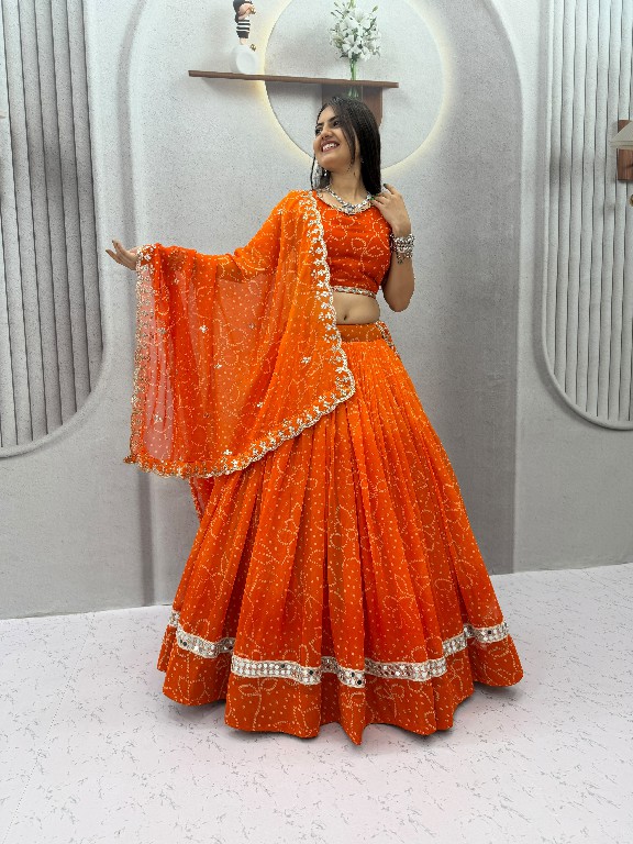 TAPI CREATION D.NO 348 WHOLESALE READYMADE GEORGETTE BANDHANI PRINT FESTIVE SPECIAL LEHENGA CHOLI FOR EXPORT