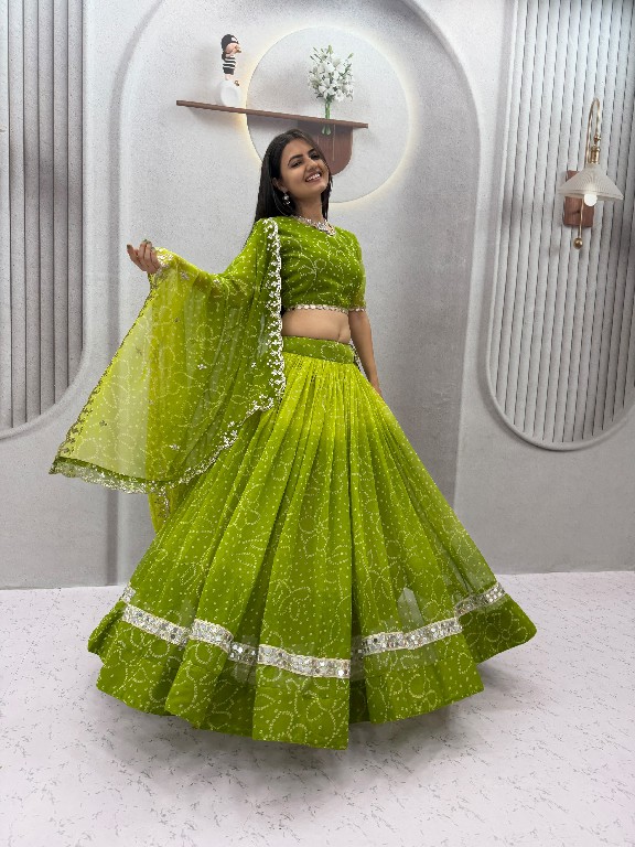 TAPI CREATION D.NO 348 WHOLESALE READYMADE GEORGETTE BANDHANI PRINT FESTIVE SPECIAL LEHENGA CHOLI FOR EXPORT