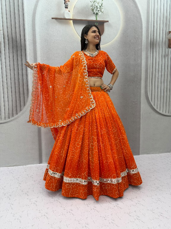 TAPI CREATION D.NO 348 WHOLESALE READYMADE GEORGETTE BANDHANI PRINT FESTIVE SPECIAL LEHENGA CHOLI FOR EXPORT