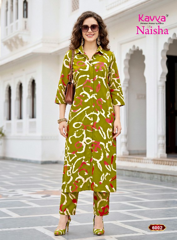 KAVYA NAISHA VOL 6 WHOLESALE READYMADE HEAVY RAYON TRENDY CASUAL WEAR CORD SET FOR EXPORT