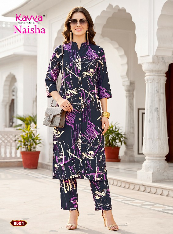 KAVYA NAISHA VOL 6 WHOLESALE READYMADE HEAVY RAYON TRENDY CASUAL WEAR CORD SET FOR EXPORT