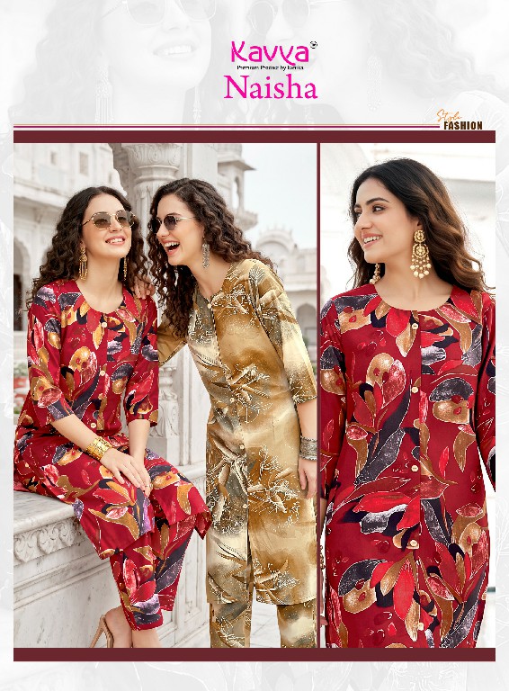 KAVYA NAISHA VOL 6 WHOLESALE READYMADE HEAVY RAYON TRENDY CASUAL WEAR CORD SET FOR EXPORT