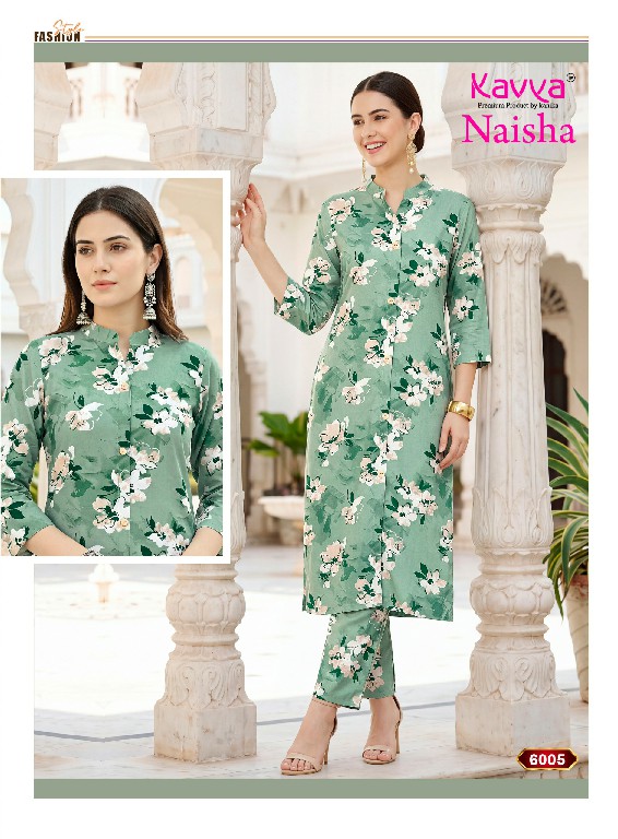 KAVYA NAISHA VOL 6 WHOLESALE READYMADE HEAVY RAYON TRENDY CASUAL WEAR CORD SET FOR EXPORT