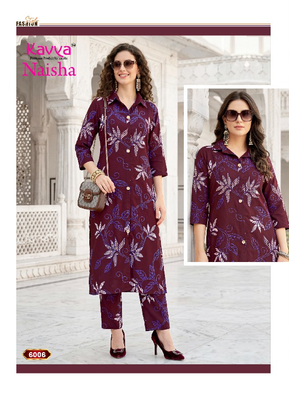 KAVYA NAISHA VOL 6 WHOLESALE READYMADE HEAVY RAYON TRENDY CASUAL WEAR CORD SET FOR EXPORT
