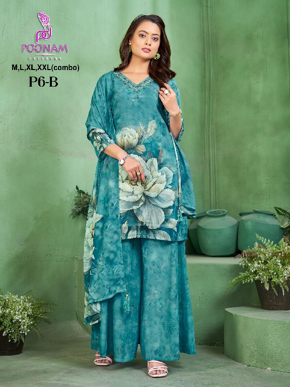 POONAM DESIGNER P6 A-M GEORGETTE READYMADE STYLISH BIG SIZE COMBO PLAZZO SUITS ONLINE