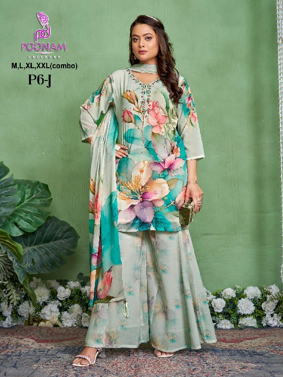 POONAM DESIGNER P6 A-M GEORGETTE READYMADE STYLISH BIG SIZE COMBO PLAZZO SUITS ONLINE