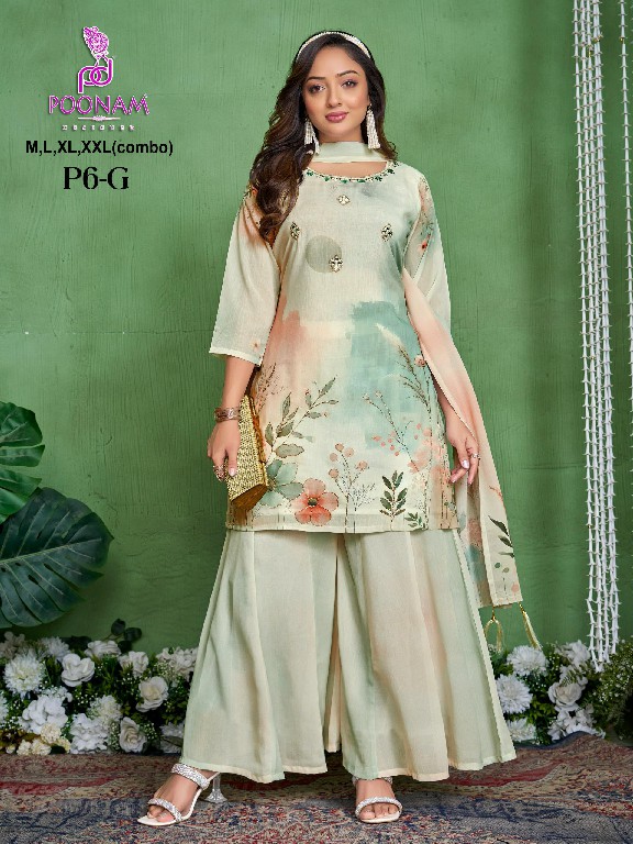 POONAM DESIGNER P6 A-M GEORGETTE READYMADE STYLISH BIG SIZE COMBO PLAZZO SUITS ONLINE