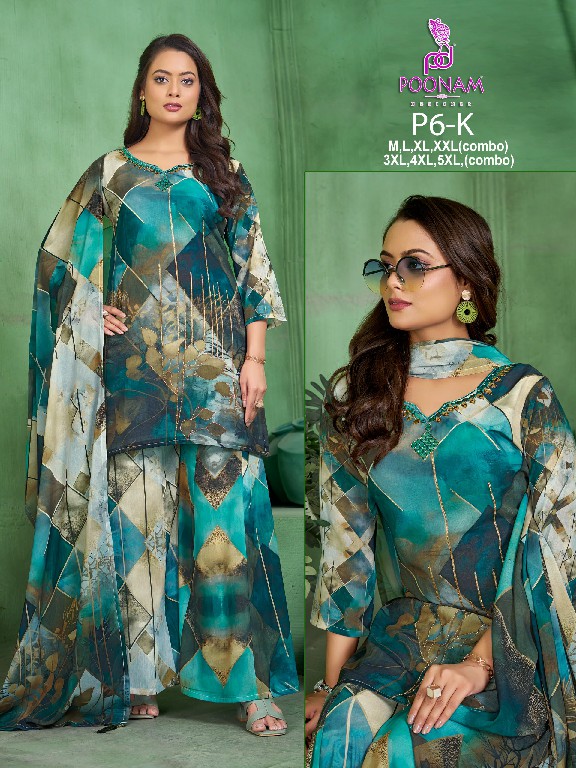 POONAM DESIGNER P6 A-M GEORGETTE READYMADE STYLISH BIG SIZE COMBO PLAZZO SUITS ONLINE