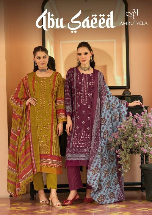 AMRUTVELA ABU SAEED WHOLESALE MAL COTTON FULL HEAVY WORK UNSTITCH SALWAR SUITS SUPPLIER
