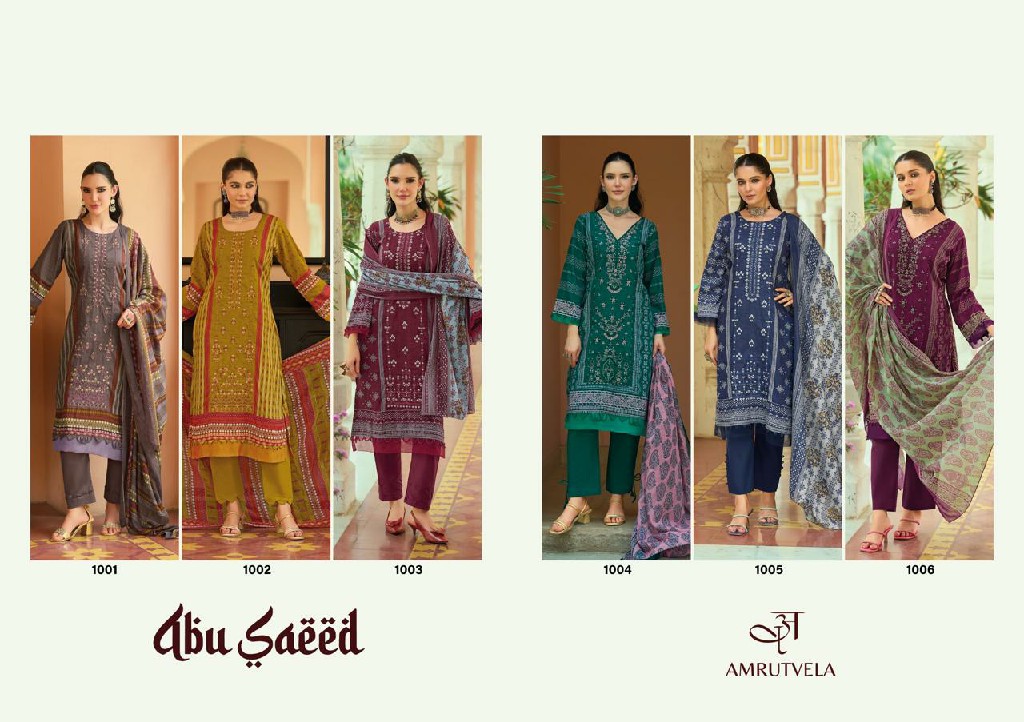 AMRUTVELA ABU SAEED WHOLESALE MAL COTTON FULL HEAVY WORK UNSTITCH SALWAR SUITS SUPPLIER