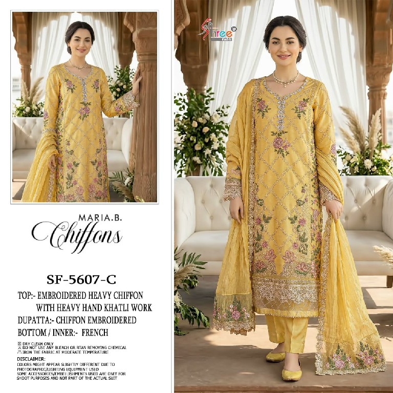 SHREE FABS D.NO 5607 WHOLESALE HEAVY CHIFFON PAKISTANI HIT DESIGN UNSTITCH SALWAR SUITS EXPORTER