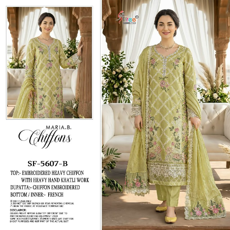 SHREE FABS D.NO 5607 WHOLESALE HEAVY CHIFFON PAKISTANI HIT DESIGN UNSTITCH SALWAR SUITS EXPORTER
