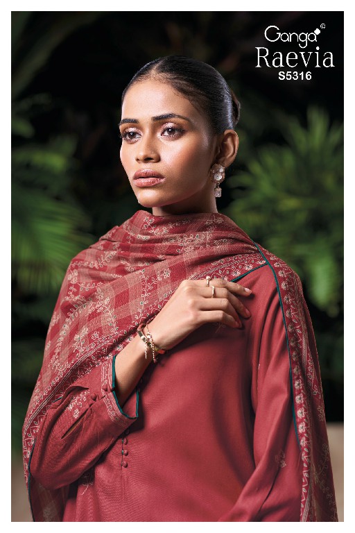 GANGA RAEVIA S5316 WHOLESALE PURE WOOL PASHMINA WINTER WEAR UNSTITCH SALWAR SUITS SUPPLIER
