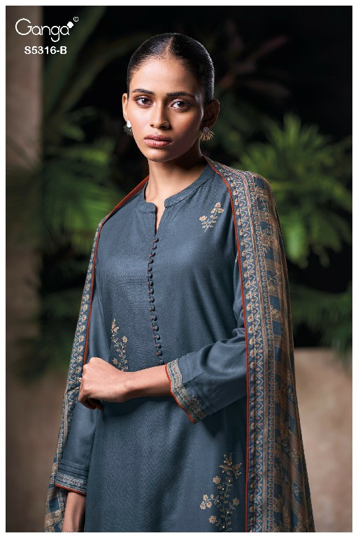 GANGA RAEVIA S5316 WHOLESALE PURE WOOL PASHMINA WINTER WEAR UNSTITCH SALWAR SUITS SUPPLIER