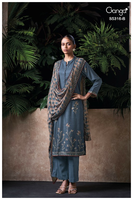 GANGA RAEVIA S5316 WHOLESALE PURE WOOL PASHMINA WINTER WEAR UNSTITCH SALWAR SUITS SUPPLIER