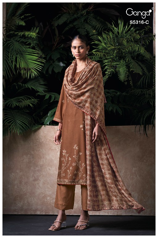 GANGA RAEVIA S5316 WHOLESALE PURE WOOL PASHMINA WINTER WEAR UNSTITCH SALWAR SUITS SUPPLIER