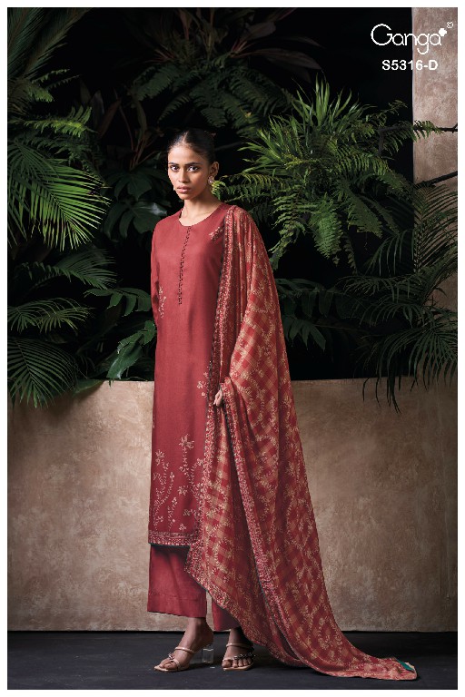 GANGA RAEVIA S5316 WHOLESALE PURE WOOL PASHMINA WINTER WEAR UNSTITCH SALWAR SUITS SUPPLIER