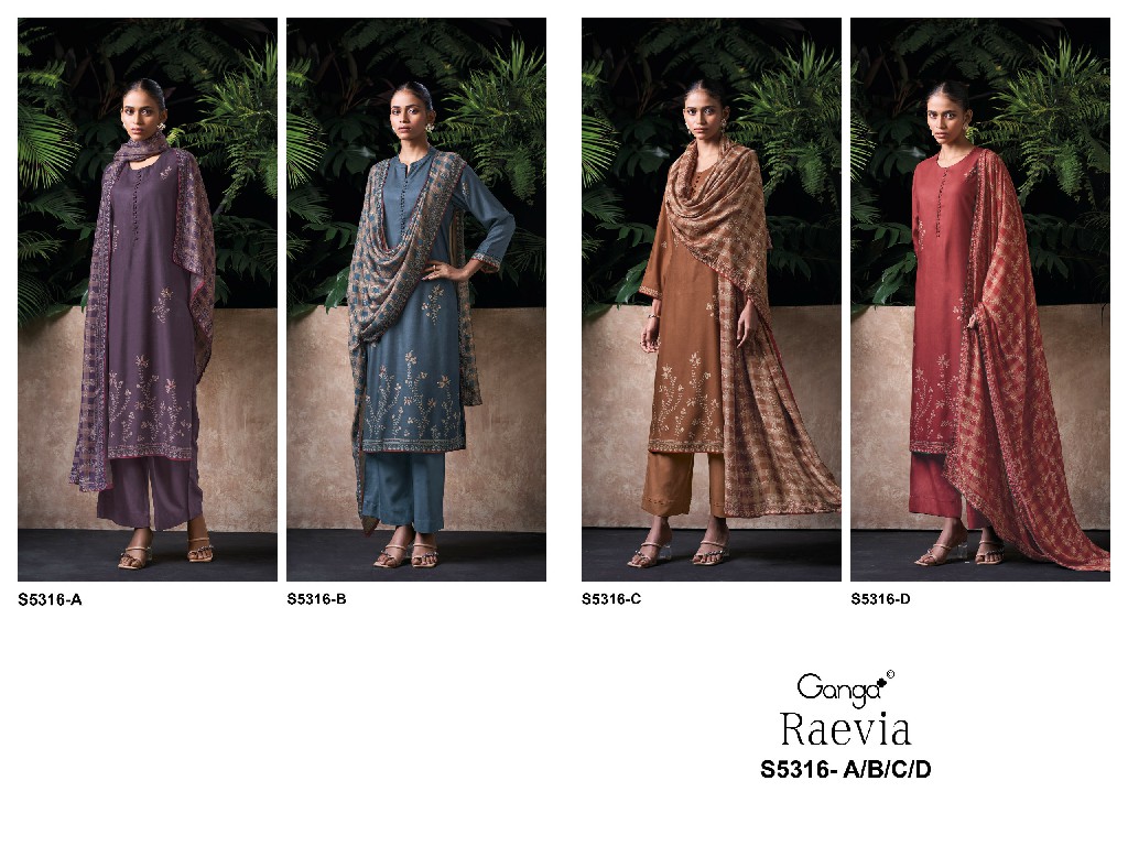 GANGA RAEVIA S5316 WHOLESALE PURE WOOL PASHMINA WINTER WEAR UNSTITCH SALWAR SUITS SUPPLIER