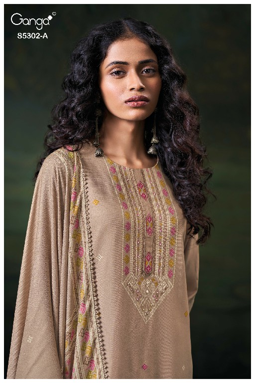 GANGA JAELA S5302 WHOLESALE PURE WOOL PASHMINA WINTER SPECIAL UNSTITCH SALWAR SUITS FOR EXPORT