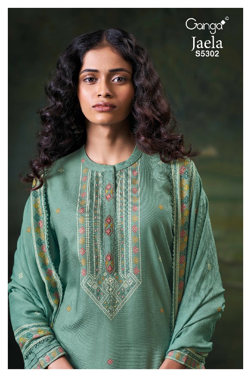 GANGA JAELA S5302 WHOLESALE PURE WOOL PASHMINA WINTER SPECIAL UNSTITCH SALWAR SUITS FOR EXPORT
