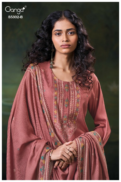 GANGA JAELA S5302 WHOLESALE PURE WOOL PASHMINA WINTER SPECIAL UNSTITCH SALWAR SUITS FOR EXPORT