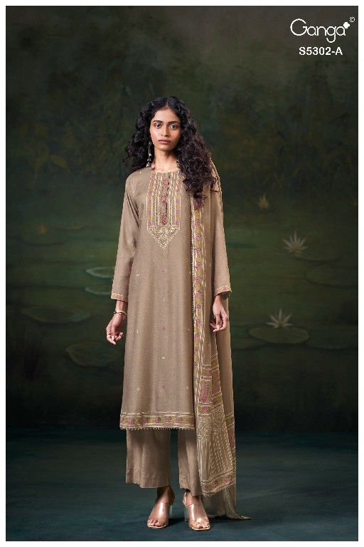 GANGA JAELA S5302 WHOLESALE PURE WOOL PASHMINA WINTER SPECIAL UNSTITCH SALWAR SUITS FOR EXPORT