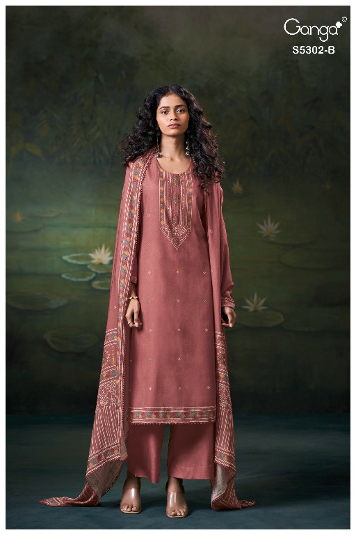 GANGA JAELA S5302 WHOLESALE PURE WOOL PASHMINA WINTER SPECIAL UNSTITCH SALWAR SUITS FOR EXPORT