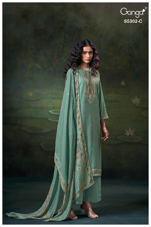 GANGA JAELA S5302 WHOLESALE PURE WOOL PASHMINA WINTER SPECIAL UNSTITCH SALWAR SUITS FOR EXPORT