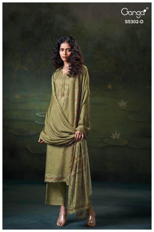 GANGA JAELA S5302 WHOLESALE PURE WOOL PASHMINA WINTER SPECIAL UNSTITCH SALWAR SUITS FOR EXPORT