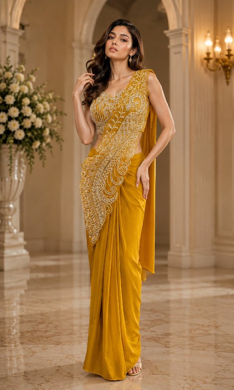AMOHA D.NO 102417 WHOLESALE IMPORTED LYCRA READY TO WEAR DESIGNER SAREES FOR WOMEN EXPORTER