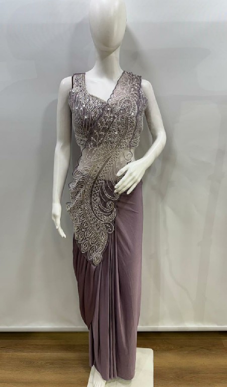 AMOHA D.NO 102417 WHOLESALE IMPORTED LYCRA READY TO WEAR DESIGNER SAREES FOR WOMEN EXPORTER